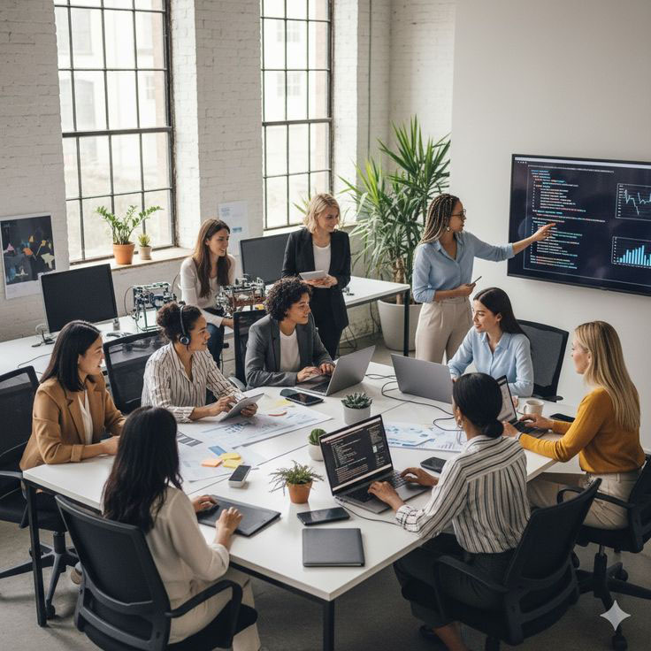 Team collaborating in a modern office space